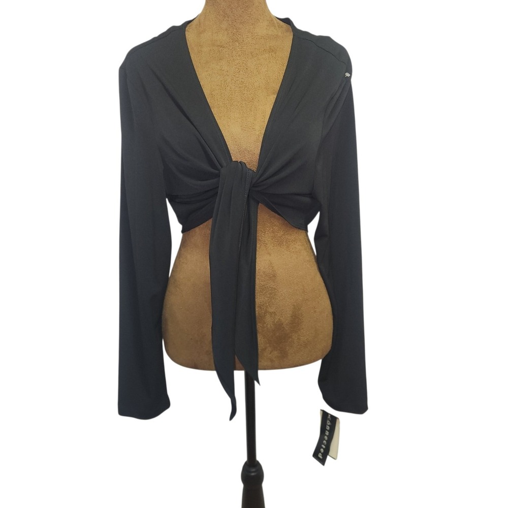 Connected Apparel Y2K Bolero Shrug Size XL Black Stretch Tie Front New